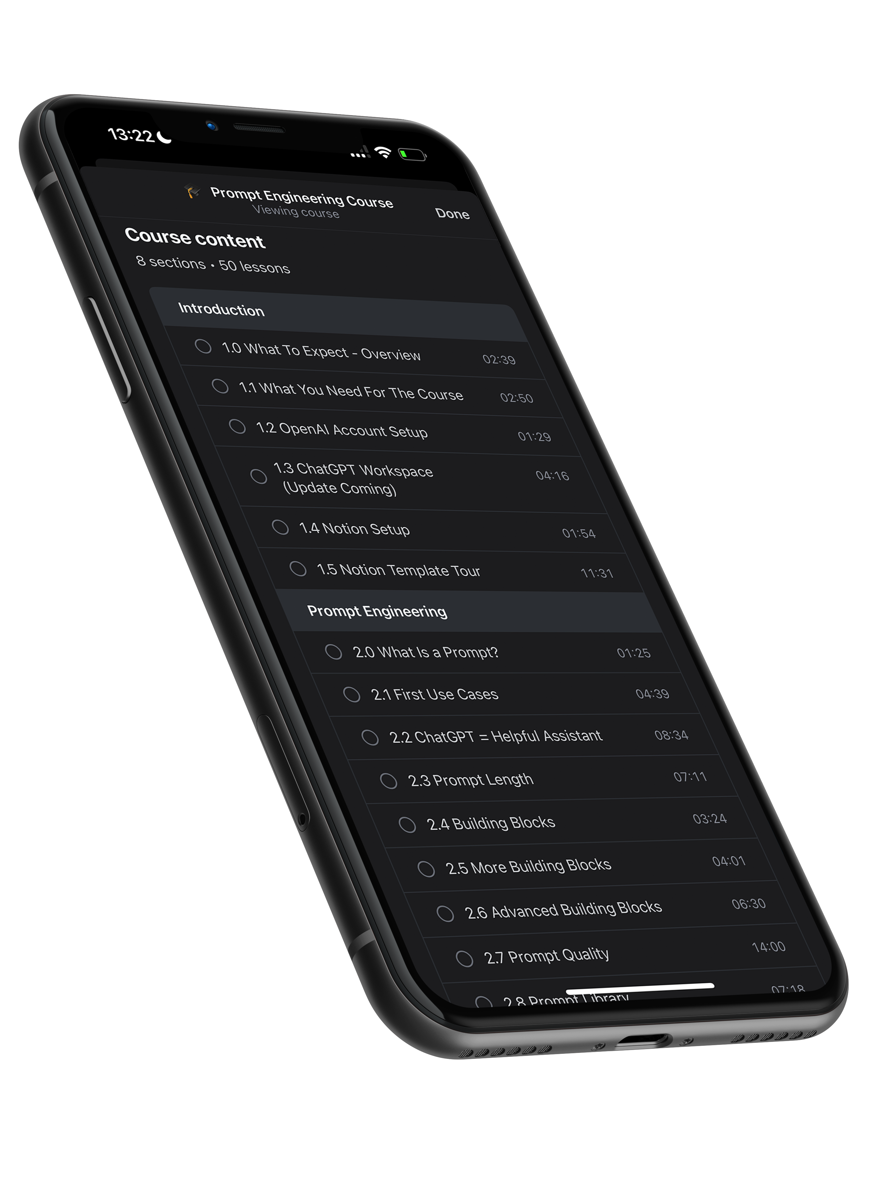 Prompt Engineering Course on iPhone